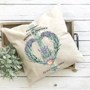 French Country Lavender Heart Throw Pillow Cover